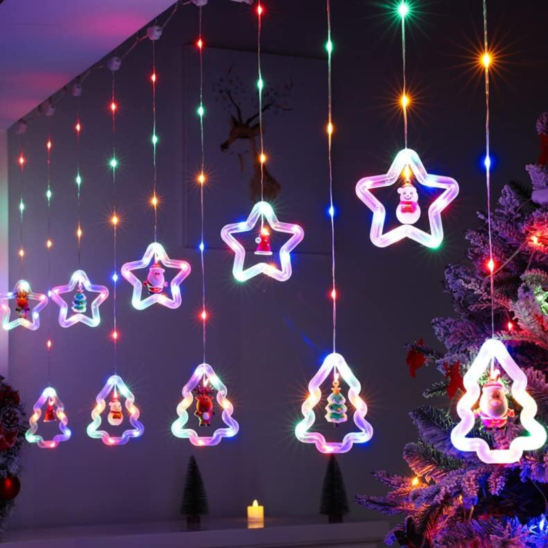 Glowing Festive Canopy: Star & Tree Christmas Curtain Lights