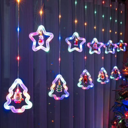 Glowing Festive Canopy: Star & Tree Christmas Curtain Lights