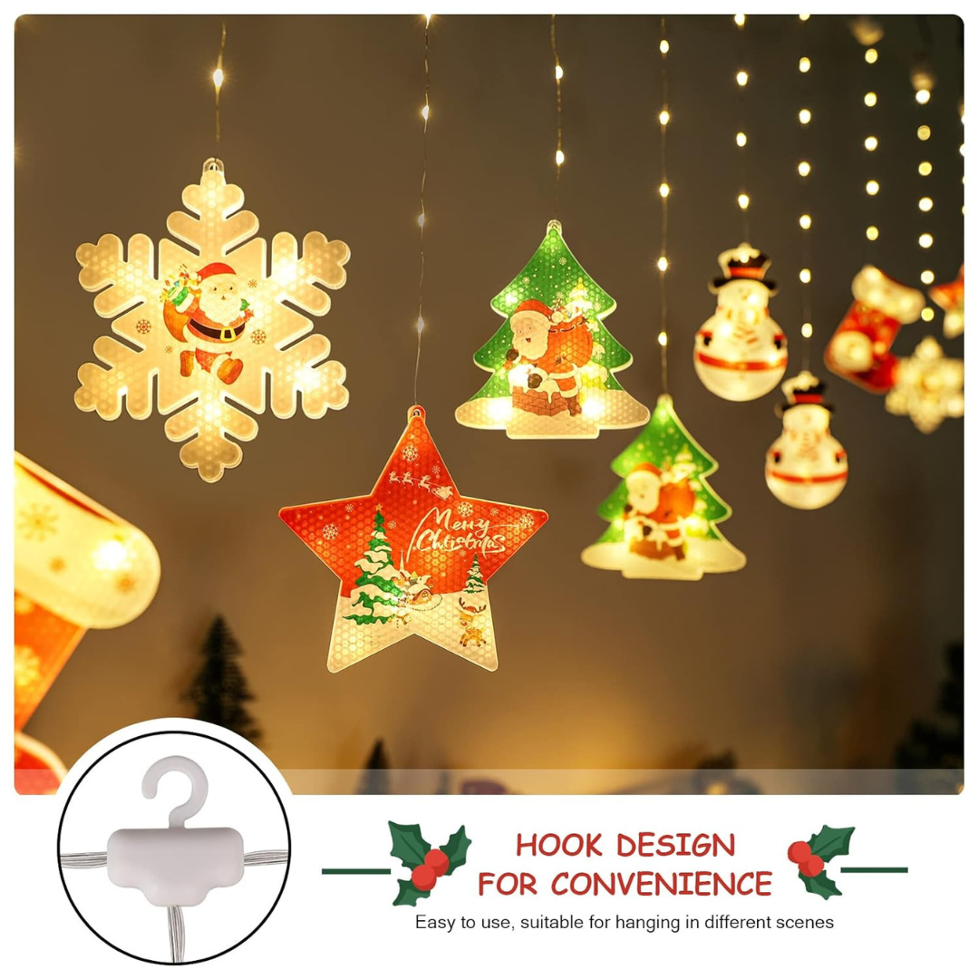 Yuletide Glow: 3D Ornament Light Curtain - Warm White