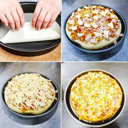 3-Piece Set Non-Stick Pizza Pan Bakeware Carbon Steel Pizza Plate Round Deep Dish - BLACK