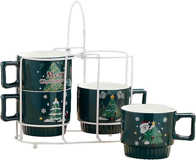 YuleMug Tower - Christmas Tree Style Ceramic Cup Set