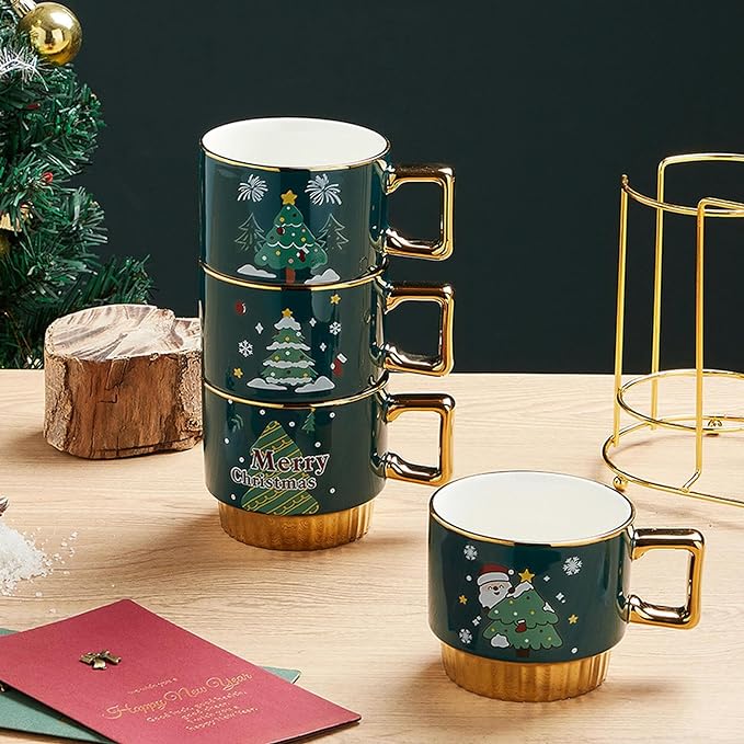 YuleMug Tower - Christmas Tree Style Ceramic Cup Set