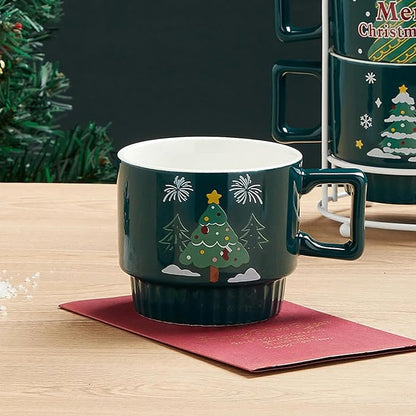 YuleMug Tower - Christmas Tree Style Ceramic Cup Set