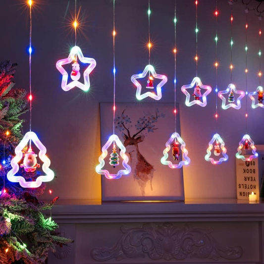 Glowing Festive Canopy: Star & Tree Christmas Curtain Lights