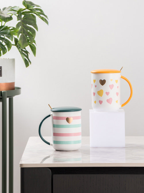 LoveSip Duo: Ceramic Heart & Strip Couple Mug Set