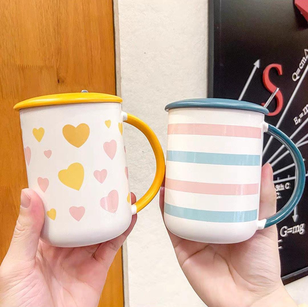 LoveSip Duo: Ceramic Heart & Strip Couple Mug Set