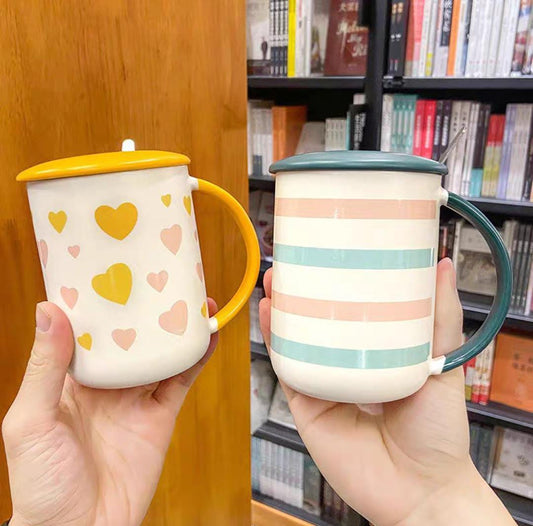 LoveSip Duo: Ceramic Heart & Strip Couple Mug Set