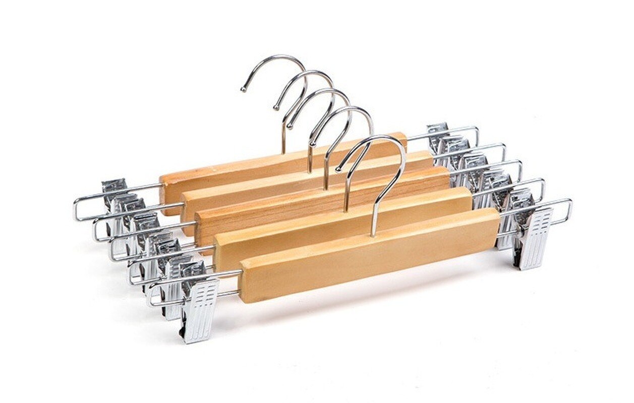 Wooden Skirt Hangers with Adjustable Clips (Pack of 5) Non-Slip Pants Hanger Natural Lotus Finish Wood Pants Hangers, 360 Degrees - Set of 3 pcs