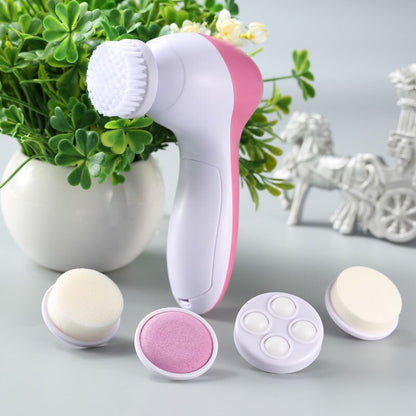 VibrantGlow 5-in-1 Electric Facial Brush - Pore Cleanser, Massager, Cleansing Device