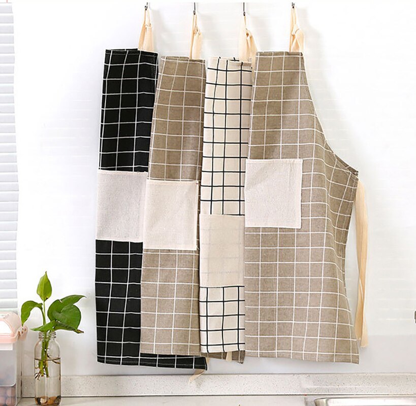 Lively Plaid Kitchen Apron - Japanese Style