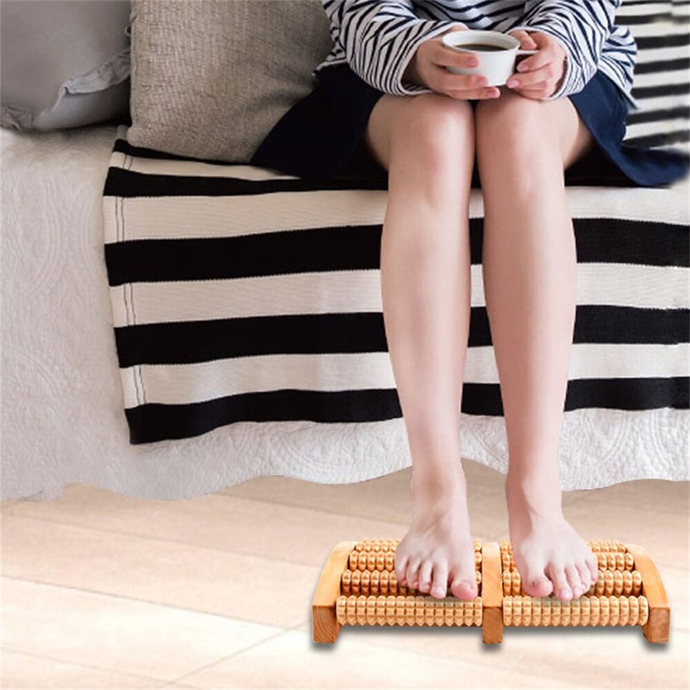 Dual Wooden Foot Feet Massager Roller