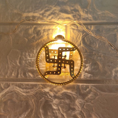 Swastik Metal String Lights | Amber Yellow LED