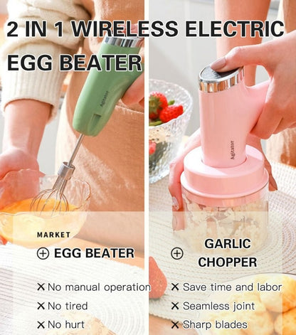 Cordless Electric Egg Beater And Garlic Chopper