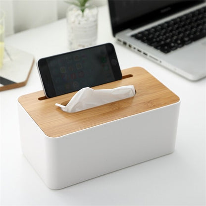 Wooden tissue box with mobile holder