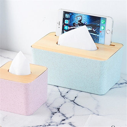 Wooden tissue box with mobile holder