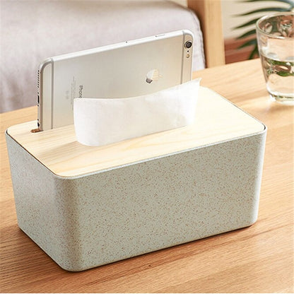 Wooden tissue box with mobile holder