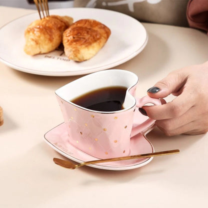 Heart Shape Polka Dot With Spoon and Saucer Mug