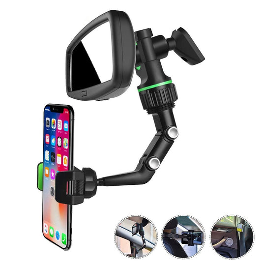 Car Phone Holder Multifunctional 360 Degree Rotatable Auto Rearview Mirror Seat Hanging Clip Bracket Cell Phone Car Holder