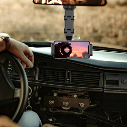 Car Phone Holder Multifunctional 360 Degree Rotatable Auto Rearview Mirror Seat Hanging Clip Bracket Cell Phone Car Holder