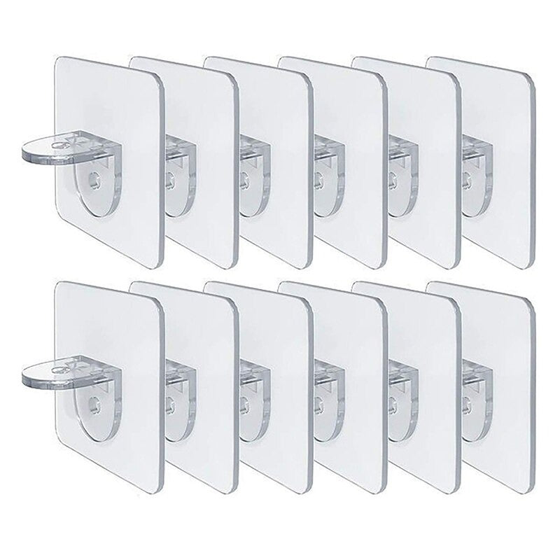 Adhesive Shelf Clips Wall Hangers Strong Holders - 10pcs