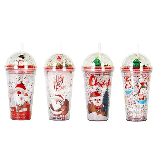 Christmas Micro Landscape Double Layer Plastic Straw Cup