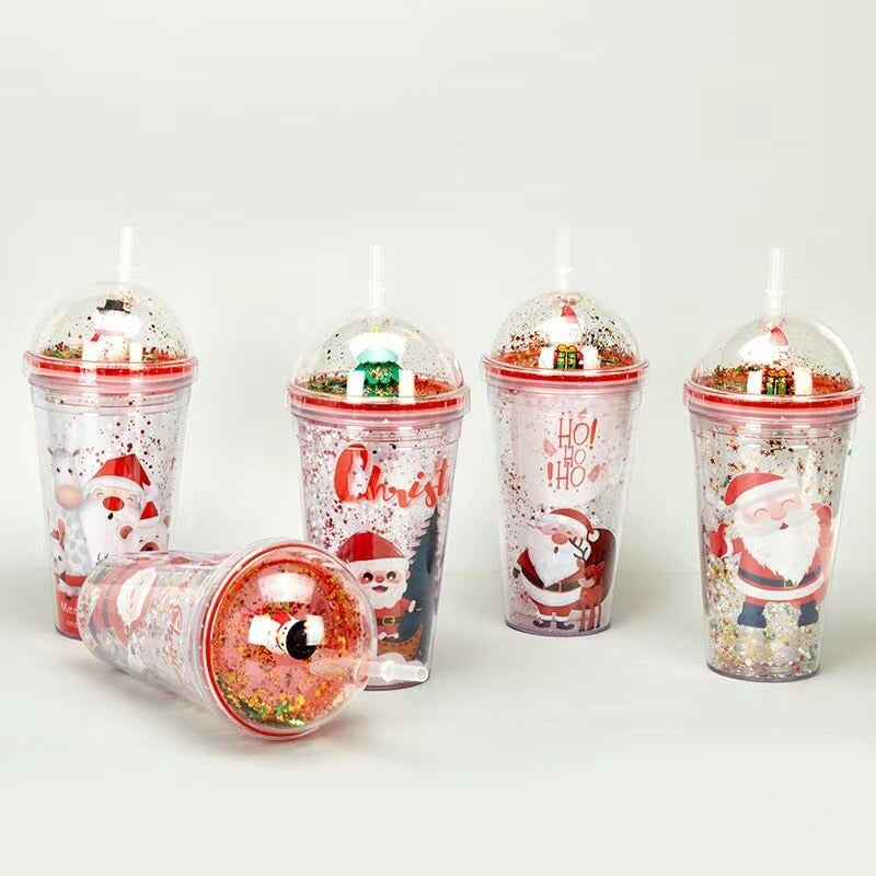 Christmas Micro Landscape Double Layer Plastic Straw Cup