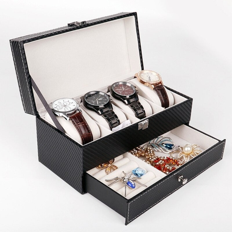 4 Grids Double Layers Watch Box Case