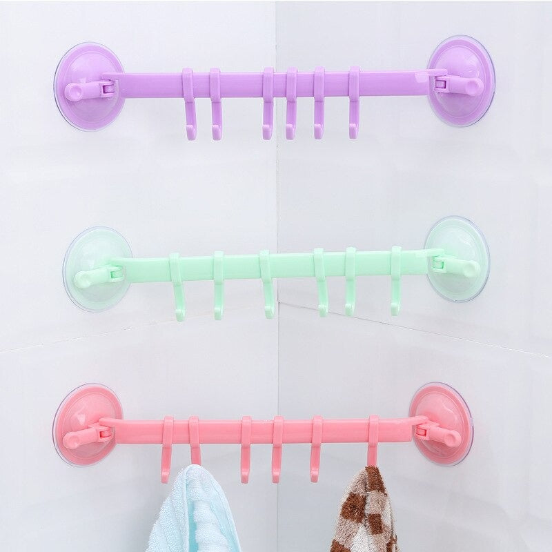 Adjustable Six Suction Cup Hooks Free Punch