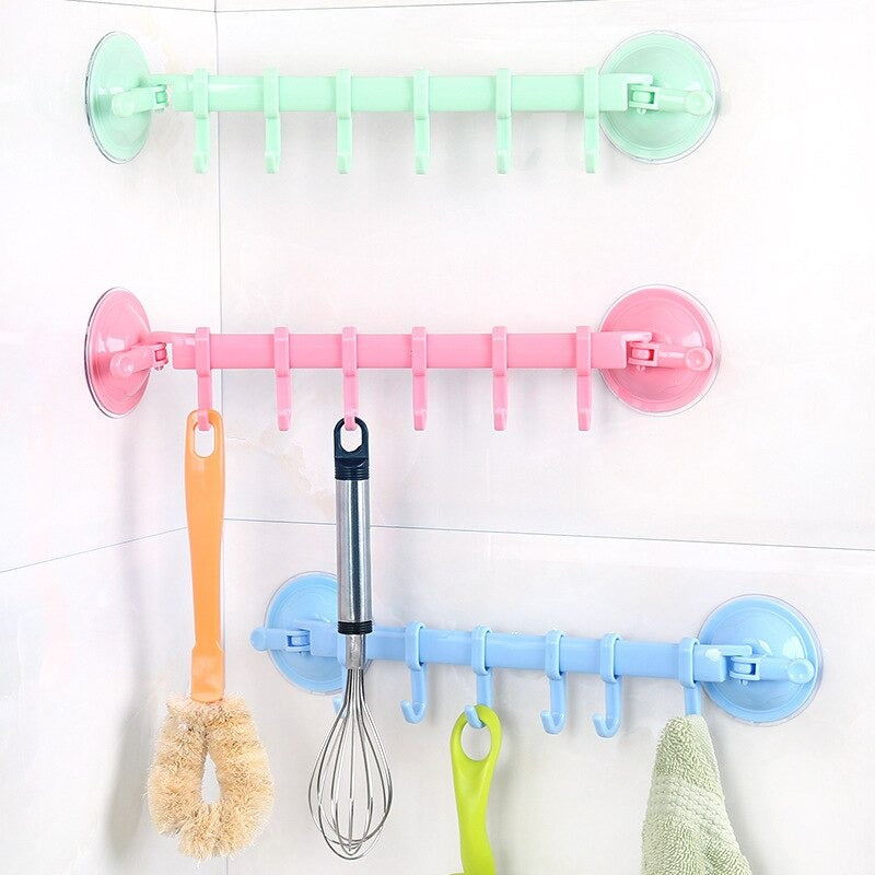 Adjustable Six Suction Cup Hooks Free Punch