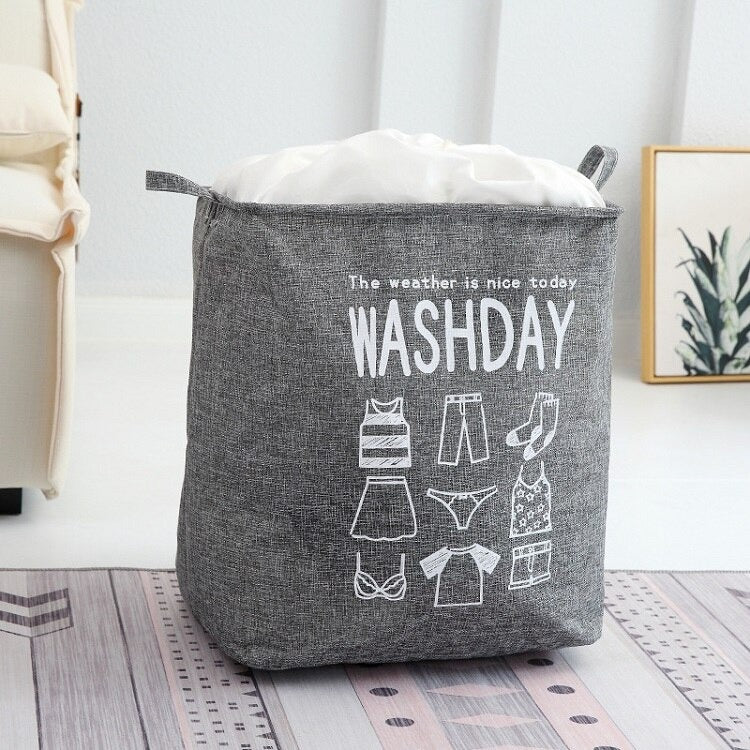 75L Large Foldable Storage Laundry Basket With Drawstring Cover - Assorted