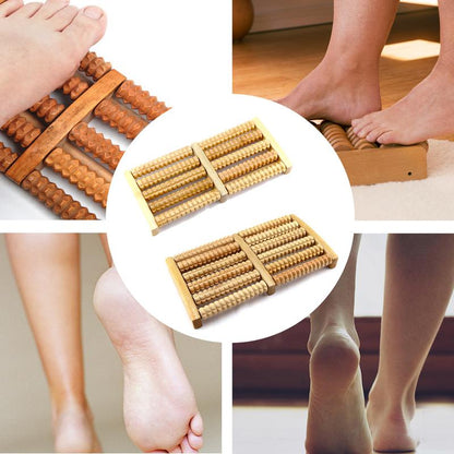 Dual Wooden Foot Feet Massager Roller