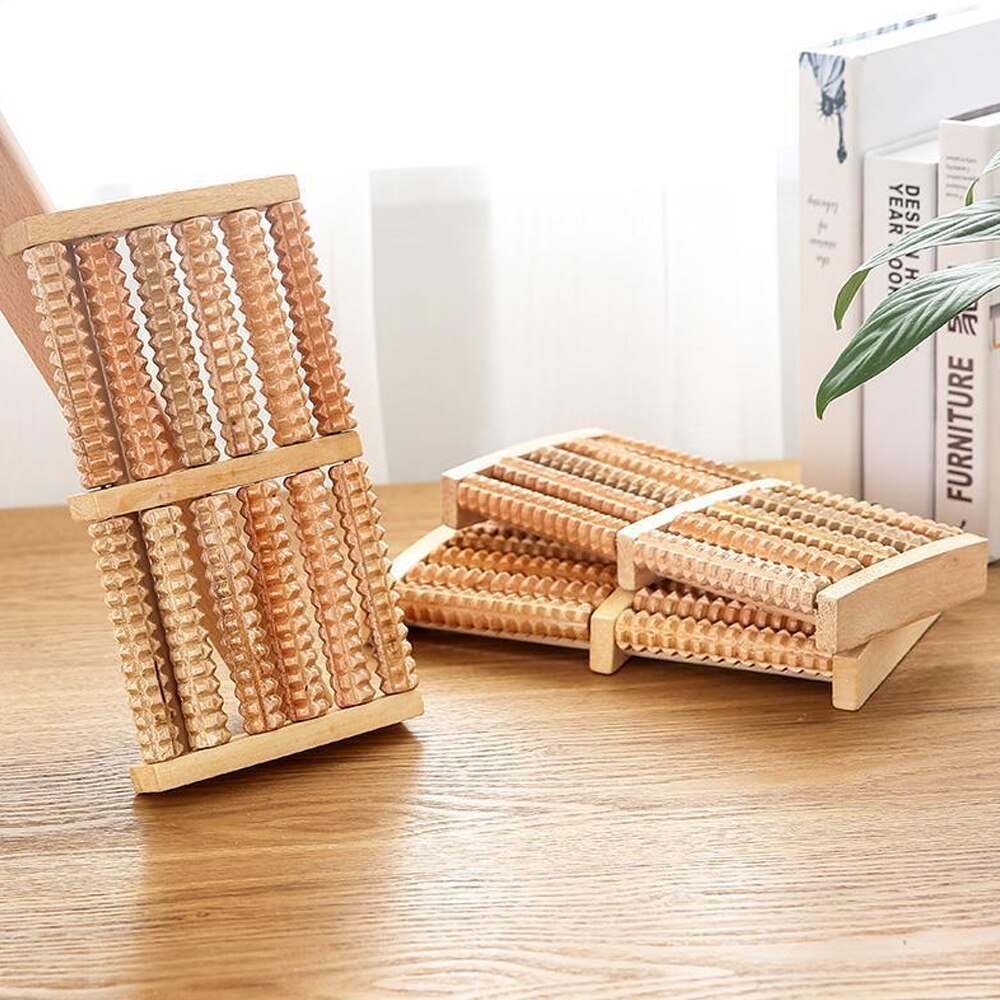 Dual Wooden Foot Feet Massager Roller