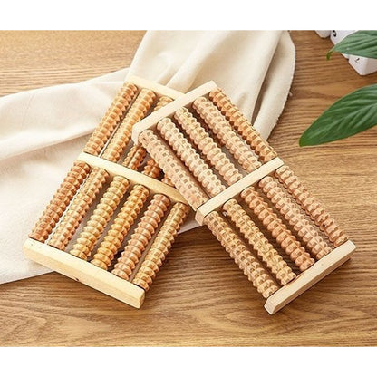 Dual Wooden Foot Feet Massager Roller