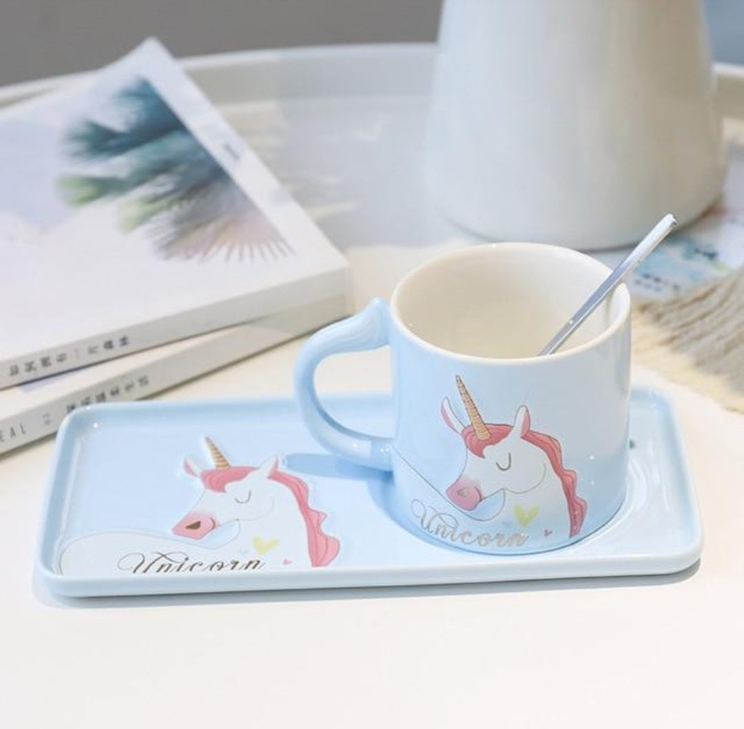 Unicorn Ceramic Mug and Snack Tray Set