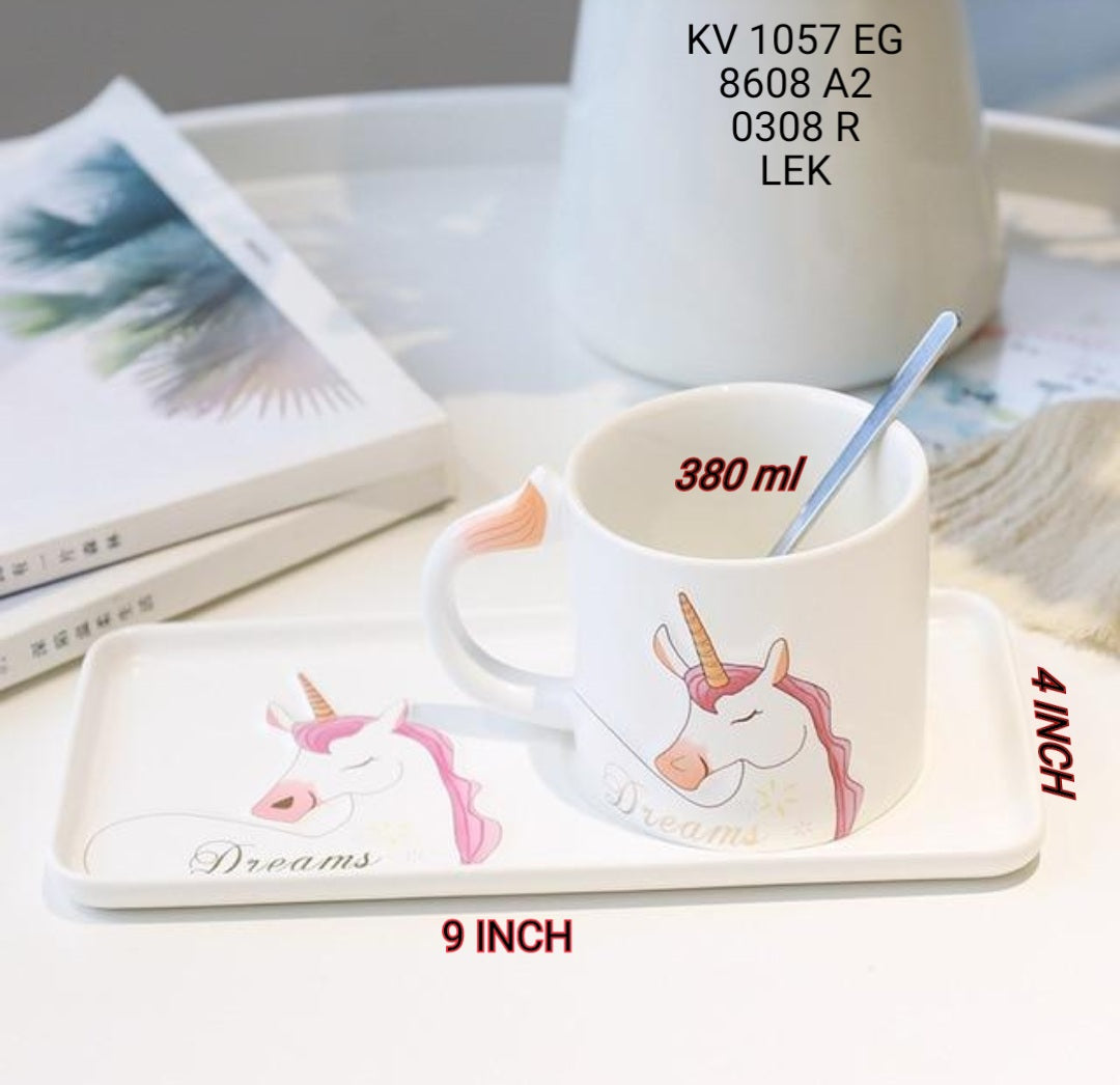 Unicorn Ceramic Mug and Snack Tray Set