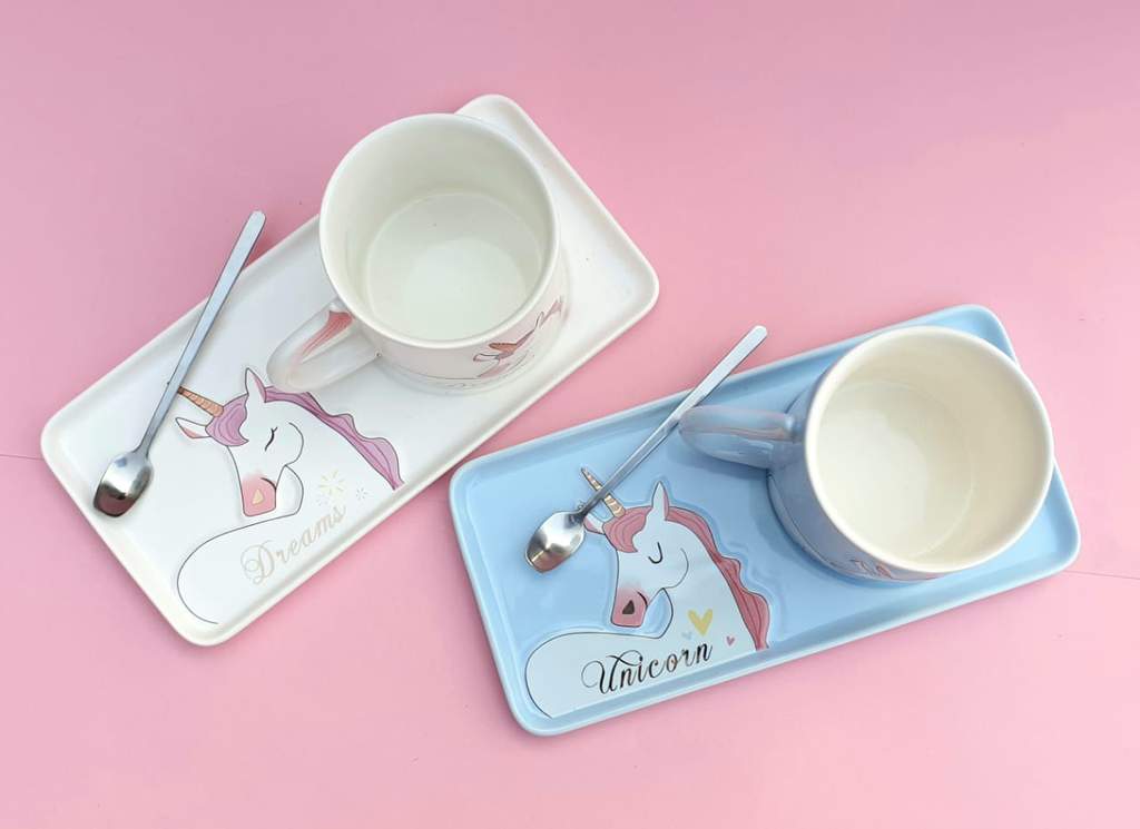 Unicorn Ceramic Mug and Snack Tray Set