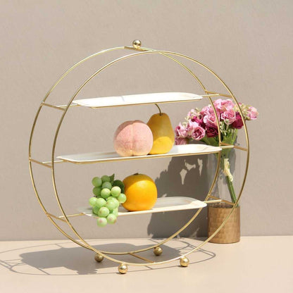 White And Gold iron Circular Buffet Stand