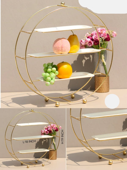 White And Gold iron Circular Buffet Stand