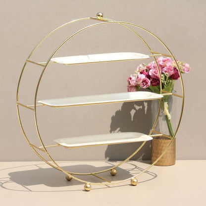 White And Gold iron Circular Buffet Stand