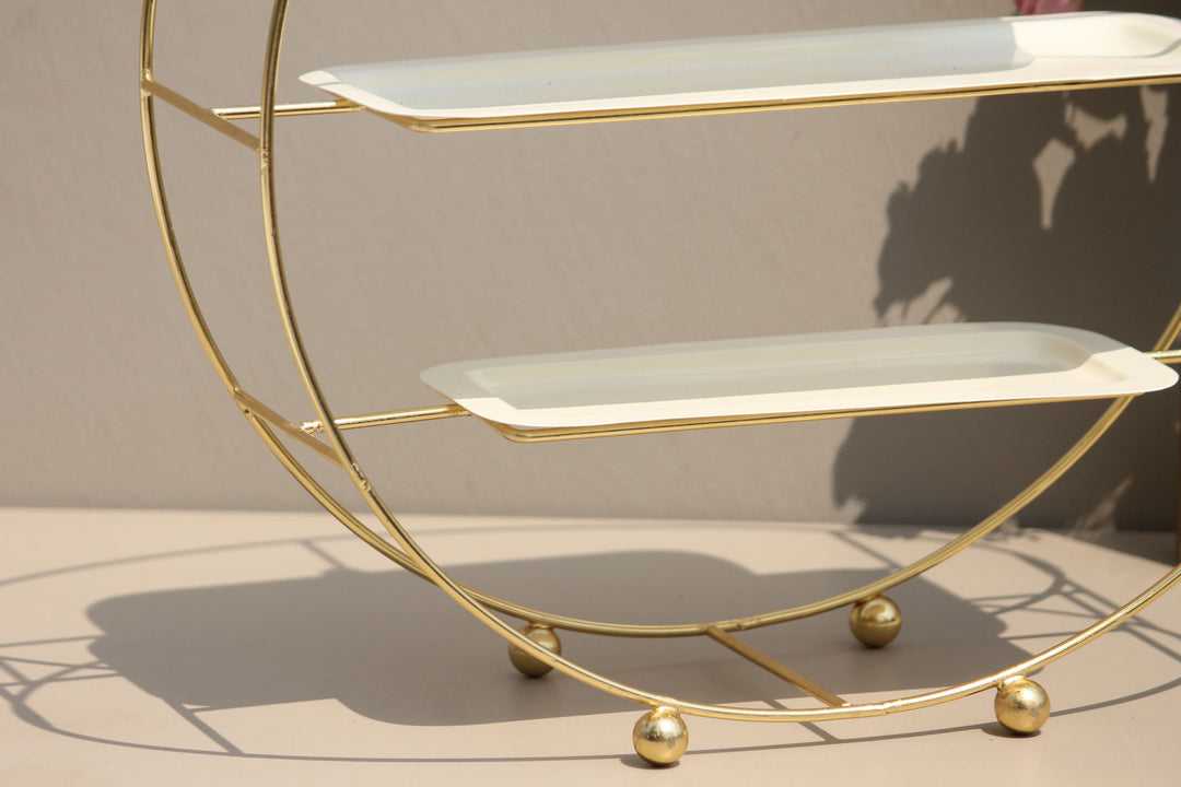 White And Gold iron Circular Buffet Stand