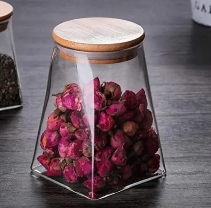 Borosilicate Glass Triangle Storage Jar with Bamboo Lid