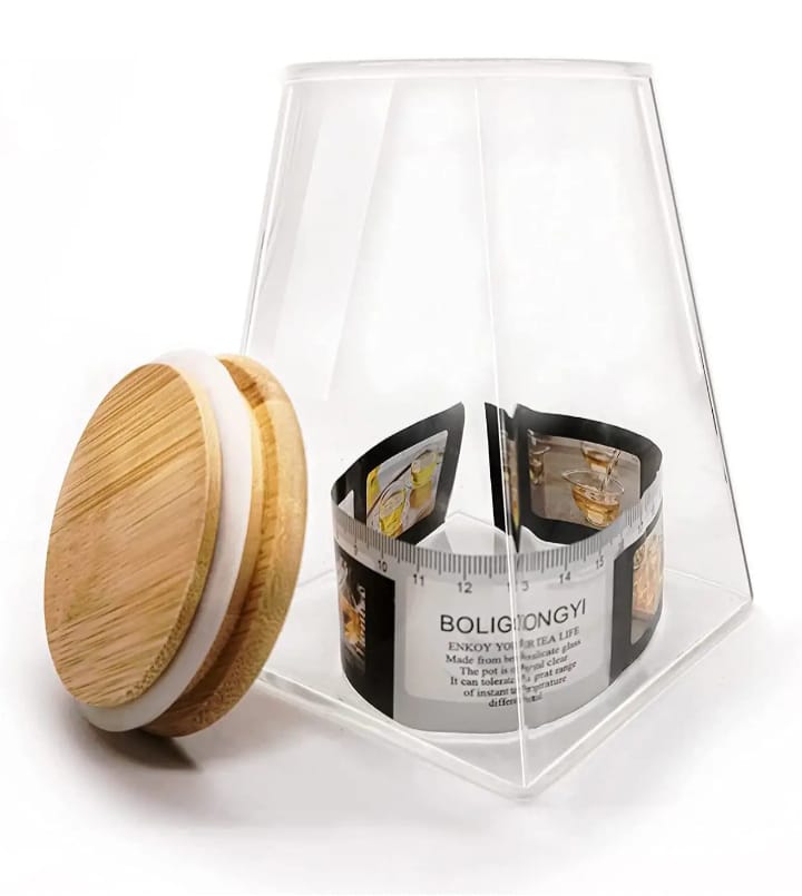 Borosilicate Glass Triangle Storage Jar with Bamboo Lid