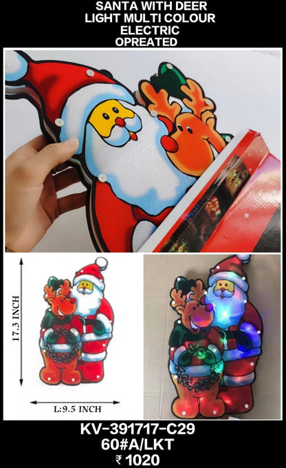 Santa with raindeer multicolour electric operated hanging decoration light