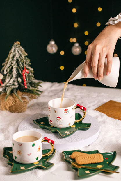 Santa Christmas bow mug with tree plate and spoon