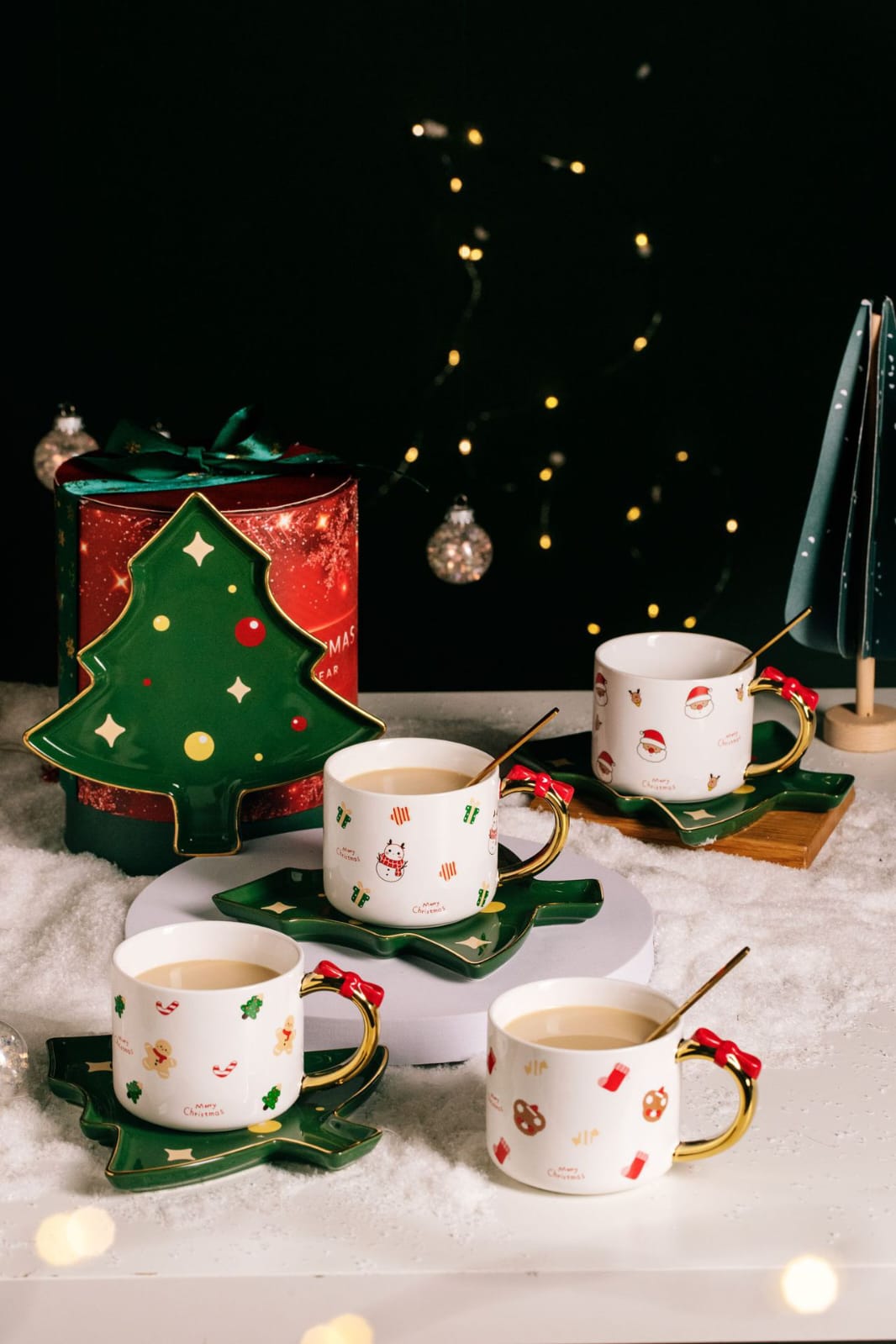 Santa Christmas bow mug with tree plate and spoon