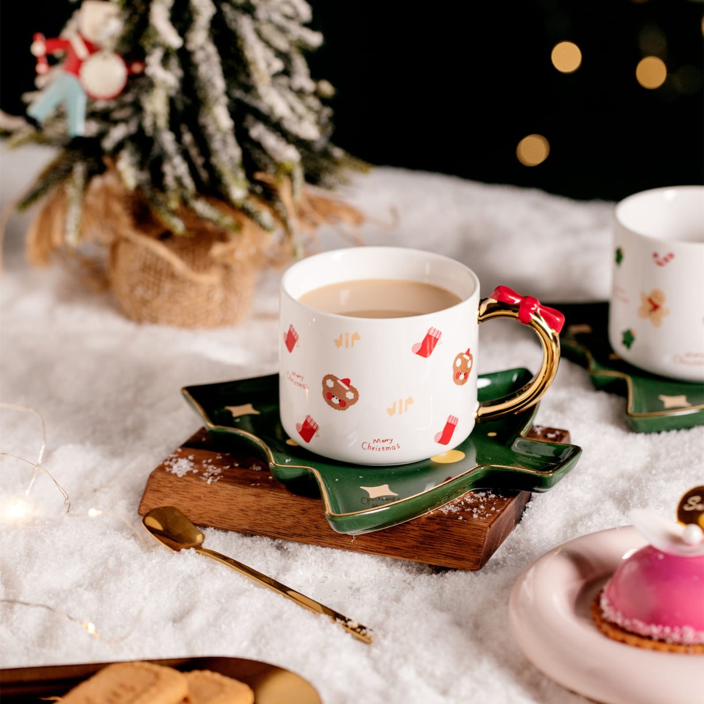 Santa Christmas bow mug with tree plate and spoon