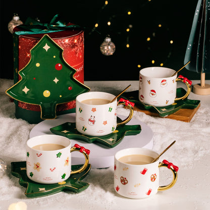 Santa Christmas bow mug with tree plate and spoon