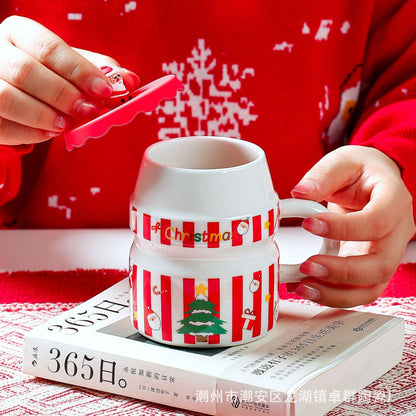 Santa cupcake ceramic mug with Santa silicon lid