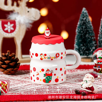 Santa cupcake ceramic mug with Santa silicon lid