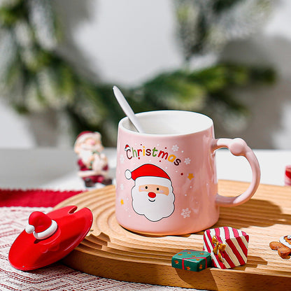 Santa printed ceramic mug with wooden lid and spoon